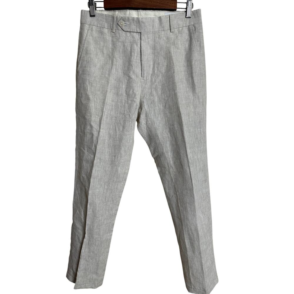 Francesca Miranda Linen Slim Ankle Trousers Flat Front in Natural Womans 30